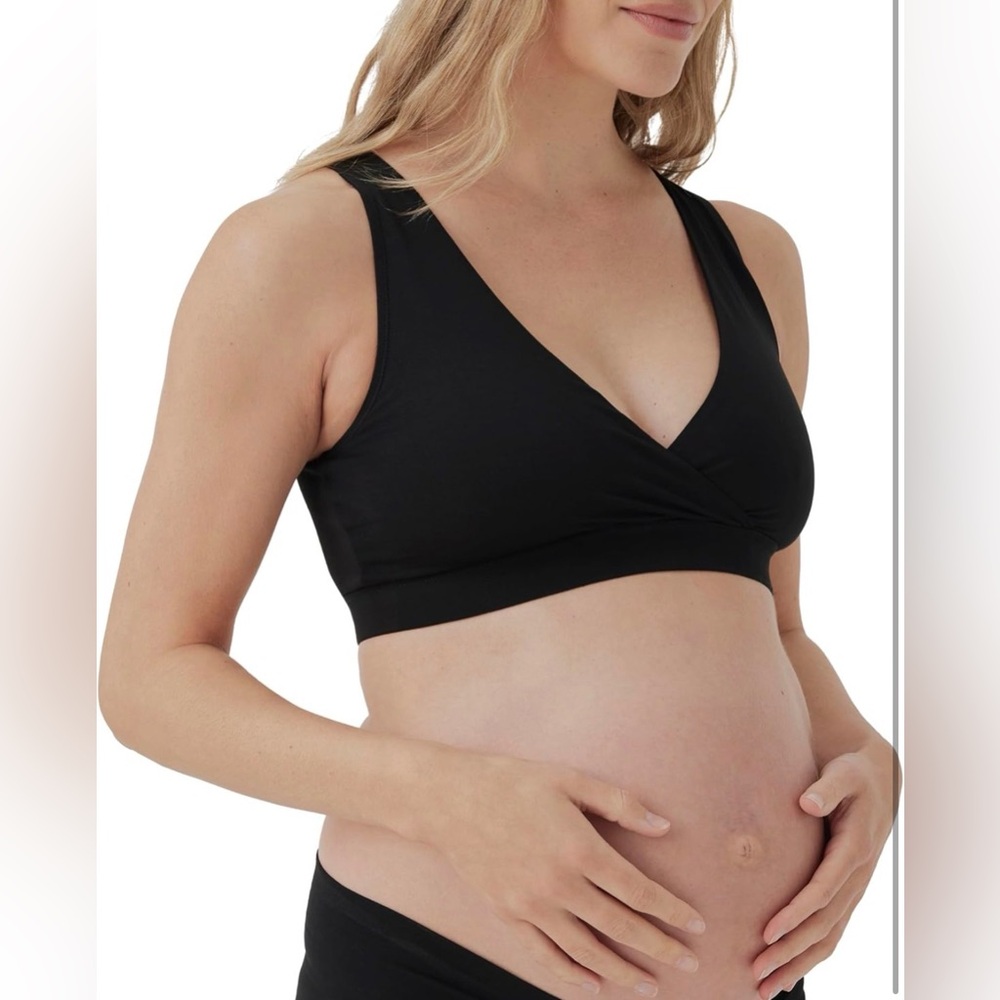 Black Maternity Nursing Bralette with Supportive Crossover Front